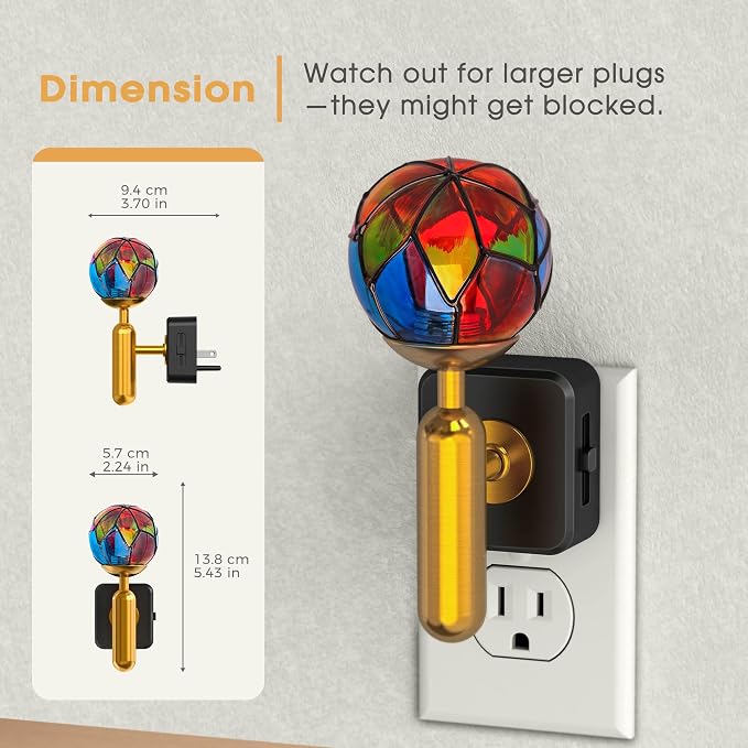 Briignite Night Lights Plug into Wall, Stained Glass Night Light with Dusk to Dawn Sensor, Dimmable Nightlight 0-100% Stepless Dimming, for Bathroom Bedroom Hallway, 3000K Warm White