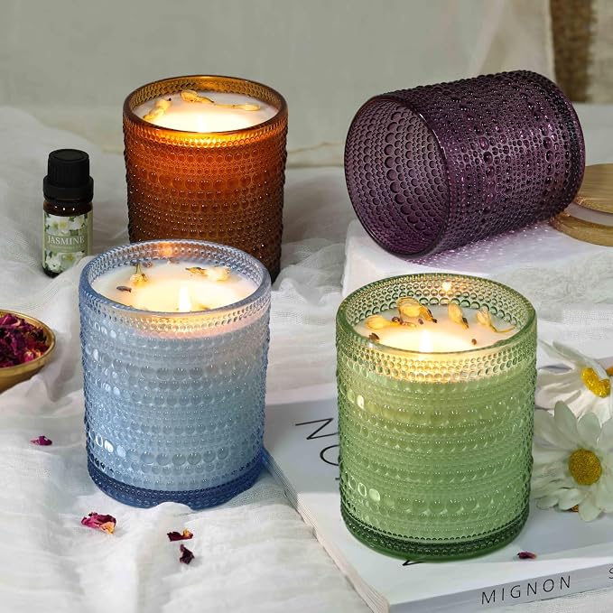 DARJEN Candle Making Kits for Adults- Candle Making Supplies with 4 Candle Jars(Amber, Purple, Blue, Green), Candle Tins, Soy Wax, Scents, Dried Flower & More, DIY Starter Candle Making Kit Home Decor