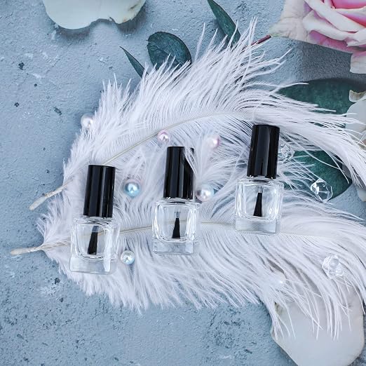 6PCS Empty Nail Polish Bottles with Funnel, Empty Fingernail Polish Bottles Glass Rectangle with Brush & Mixing Balls Black (5ML)