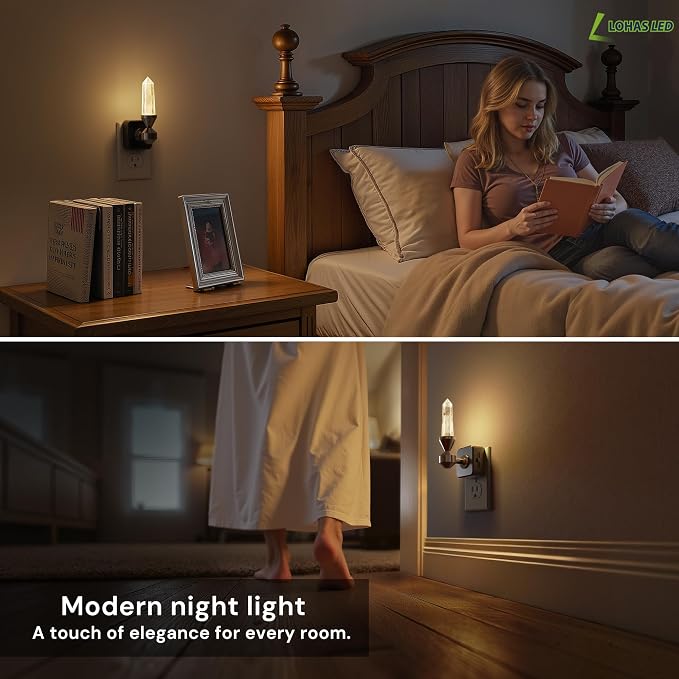 L LOHAS LED Night Light: Night Lights Plug into Wall, Dimmable Night Light Aesthetic Crystal, Warm Light 3000K, Dusk to Dawn Sensor, Healing Stone Decorative Nightlight for Home Living Room