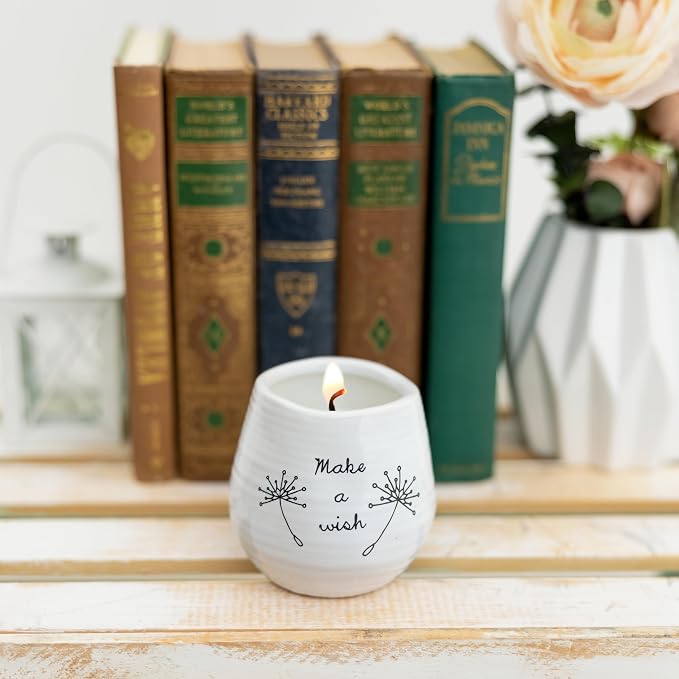 Pavilion - Make a Wish White Ceramic Soy Serenity Scented Candle, 8 oz