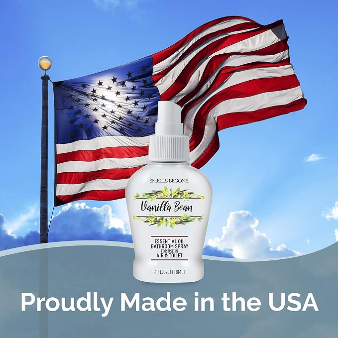 SMELLS BEGONE 4 oz Essential Oil Bathroom Spray - Instantly Eliminate Toilet & Bathroom Odors - Air Freshener Made with Essential Oils (Vanilla Bean)