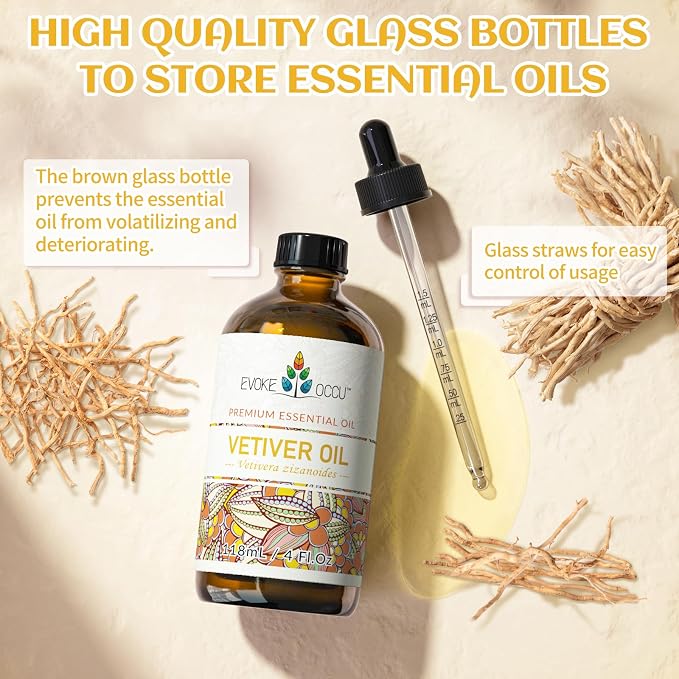 EVOKE OCCU & Vetiver Essential Oil for Skin, DIY, Candle and Soap Making - 4 Fl Oz