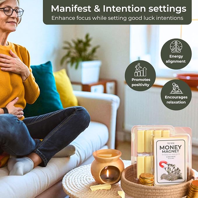 TRUMIRI Money Magnet Scented Wax Melts - Made with Non Toxic Soy Wax and Essential Oils - Long Lasting Strong Scent Pet Safe Candle Wax Cubes Tarts for Warmers Pack of 4