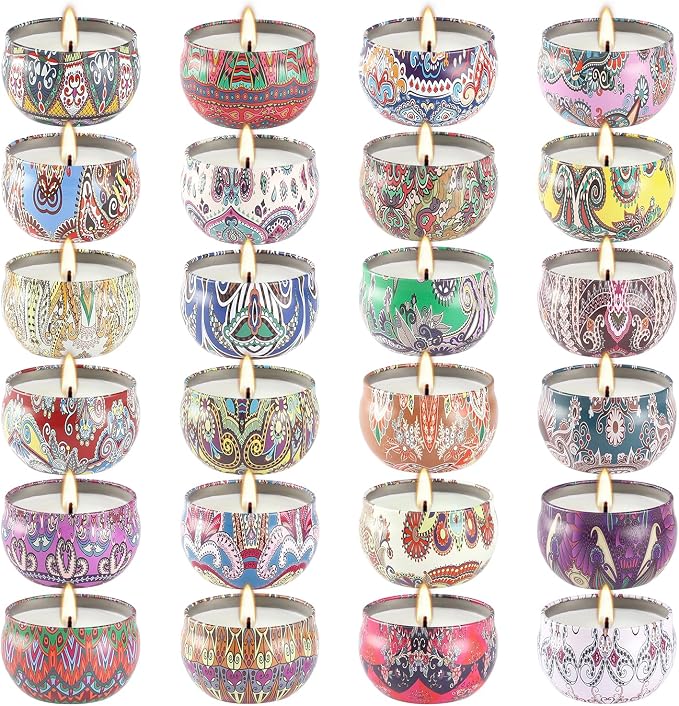 Scented Candles Gifts Set 24 Pack Soy Wax Travel Tin Advent Candles for Home 2.5 OZ jar Candles for Mom for Christmas, Birthday, Thanksgiving, Mother's Day.