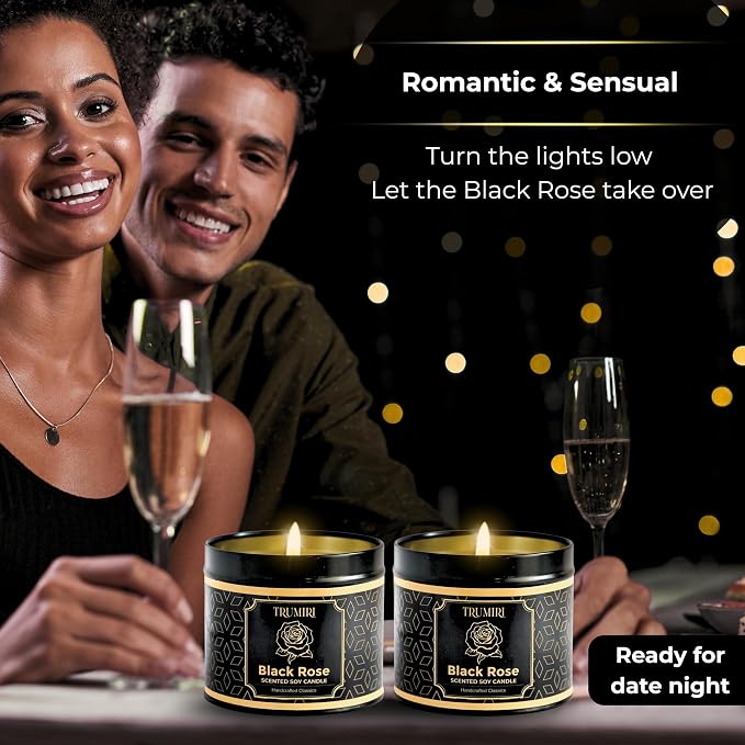 Black Rose Candle Strong Scented Soy Candel Natural Non Toxic Velas Aromáticas Gift for Women Pack of 1 5Oz Decorartive Travel Tin