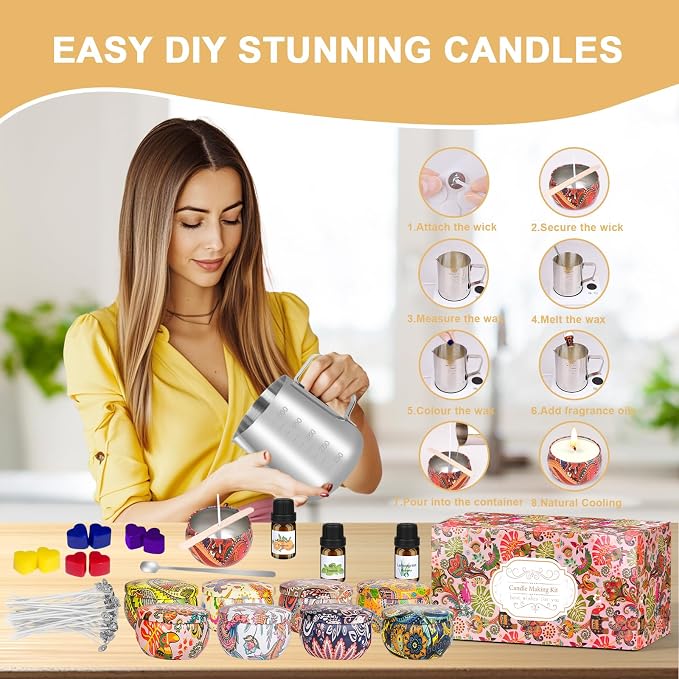 Trulloyoo Candle Making Kit for Adult, DIY Candle Making Supplies Include Soy Wax, Wicks, Candle Tins, Essential Oils, Dyes, DIY Arts & Crafts Gift, Beginners, Adults