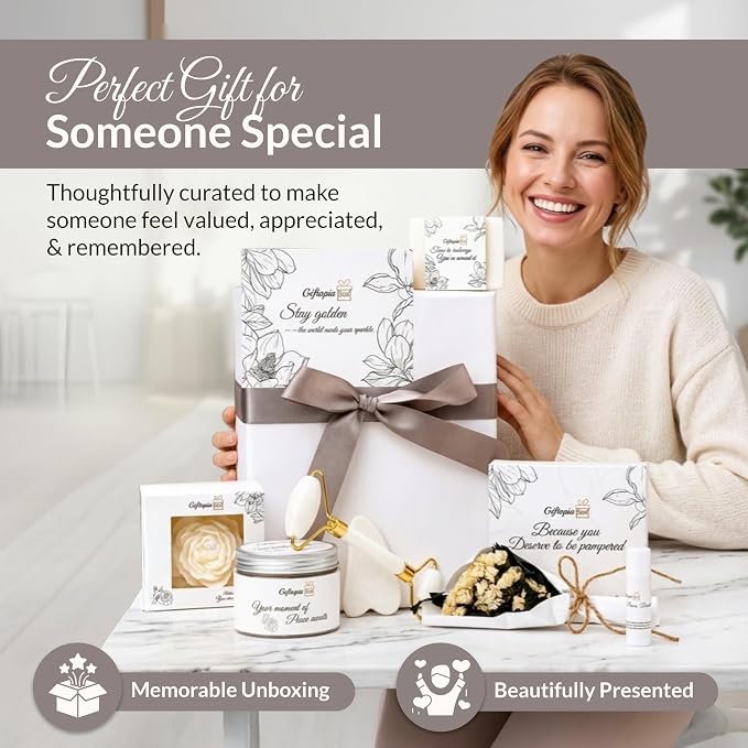 Luxury Spa Gifts for Women, Pamper Self Care Gift Set with Shower Steamers, Body Scrub, Candle & Gua Sha, Birthday, Bridal Shower & Thank You Gifts