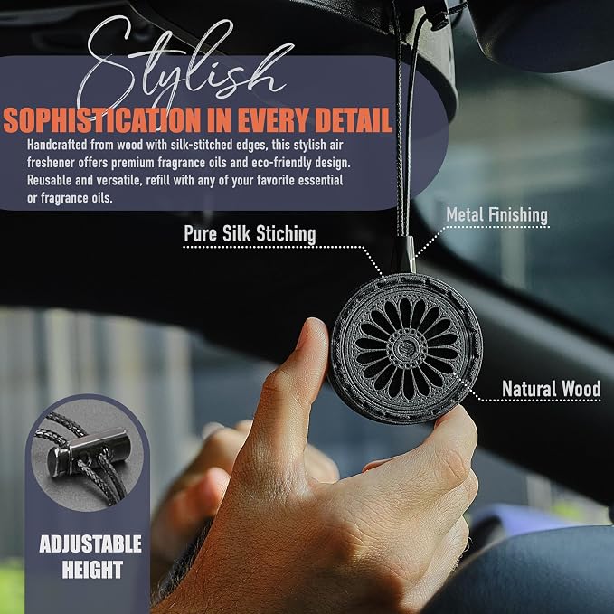 Handmade Wood Car Air Freshener — Best Wheels Design - Unscented Hanging Diffuser — Refillable Essential Oil Diffuser for Car — Add Your Own Fragrance Oils — Car Accessory Gift