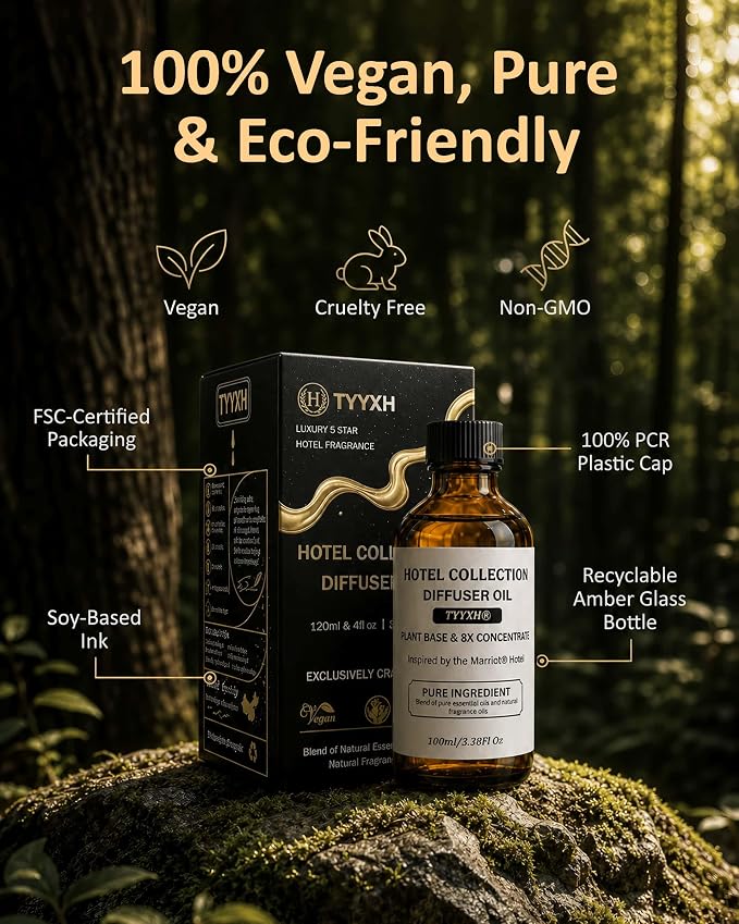 Hotel Diffuser Oil Inspired by Marrio.tt – Fragrance & Essential Oil Blend for Waterless & Cold Air Diffusers – Citrus, Vanilla, Cedar – Long-Lasting Aroma – Aromatherapy – 3.38 Fl Oz Glass Bottle