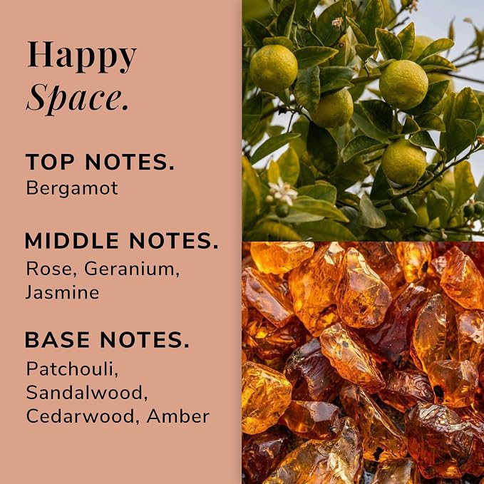 Happy Space Aromatherapy Candle – Rose, Geranium & Jasmine Scented Candle, Plant-Based Wax, 15.8 oz, 60 Hour Burn Time, Uplifting & Relaxation Candle