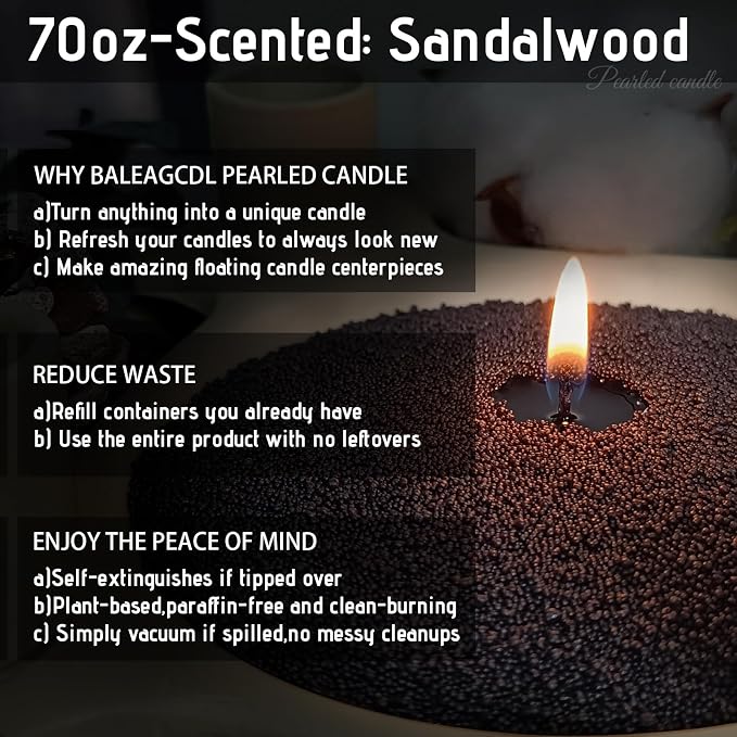 Monsoon Wood Pearled Candle 70 oz/4.3 lb with 120 Wicks - Sandalwood Scented Sand Candles Black Refillable Wax Lasts Up to 400 Hours Smooth and Clean Burning for Candle Making DIY
