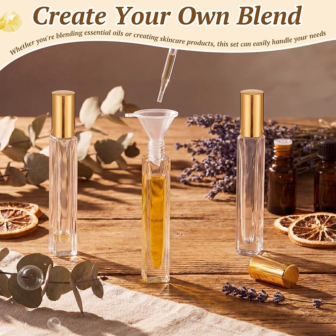 Domensi 30 Pack 10ml/0.34oz Citrine Crystal Roller Bottles for Essential Oils, Refillable Leak-proof Travel Perfume Roll on Bottles for DIY Aromatherapy, Skincare & Samples