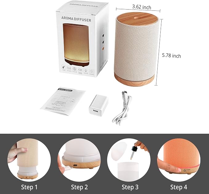 Essential Oil Diffuser 150ml, Fabric Texture Ultrasonic Aromatherapy Diffuser with 1/2/4H Timer, 7 Color Lights, Auto Shut-Off, Ultra-Quiet for Bedroom Home Office (Wood)