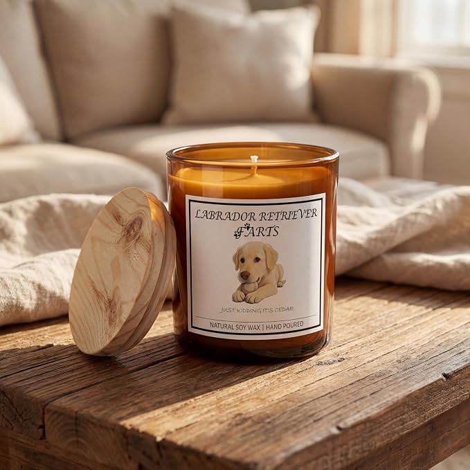 Labrador Retriever Gifts for Women | Birthday Gifts for Mom | Light When Dog Farts Candle | Cedar By Natural Soy Wax |Pet Safe Friendly Memorial Candles for Home Scented Household Essentials