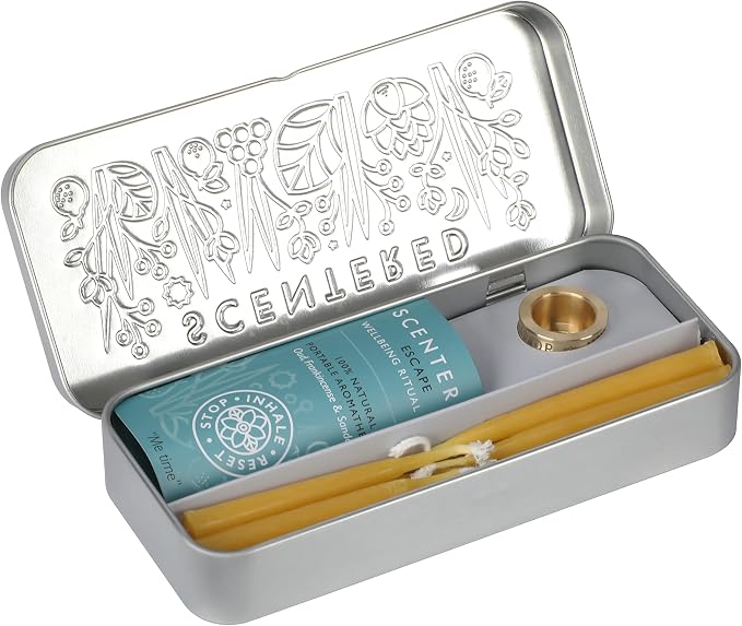 Scentered Yoga Meditation Kit - Aromatherapy Balm & Natural Beeswax Candles Set for Mindfulness - 12x Beeswax Candles with Brass Holder & Essential Oil Balm - Self-Care Gifts for Women
