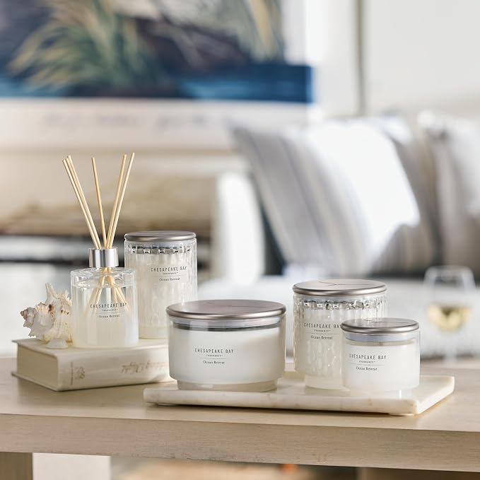 Chesapeake Bay, 11oz Ocean Retreat Scented Candle, Mood Evoking Fragrance, Textured Sea Glass-Inspired Jar, Premium Soy Blend Wax with Essential Oils, Coastal Fragrance for Home Décor or Gifting