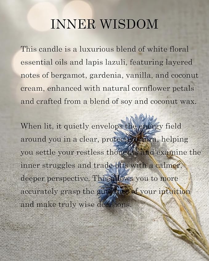 Inner Wisdom Candle – Lapis Lazuli Intuition Ritual | Third Eye Chakra | Clarity | Self-Trust | Spiritual Gift | Vegan Soy Crystal Candle (8 oz).