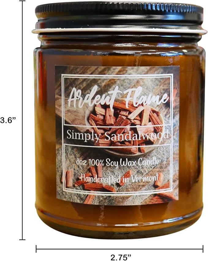 Candles | Simply Sandalwood | 100% Natural Soy Wax Candle for Home Decor | Highly Scented | Premium Fragrance | Handmade in Vermont, USA | 8 oz | Long Lasting | Gift for Women and Men