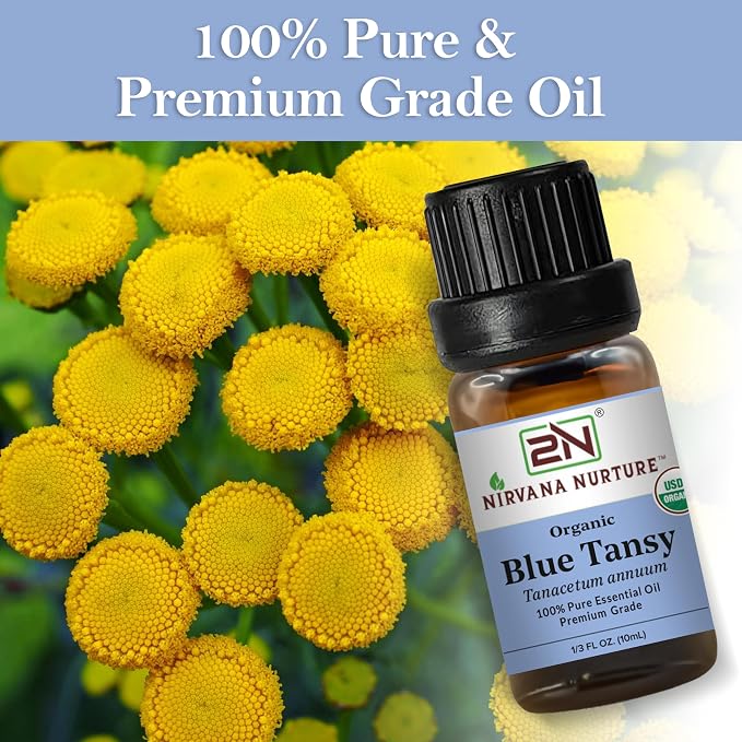 Blue Tansy Essential Oil, USDA Certified Organic, 100% Pure Undiluted, Aromatherapy Oil for Diffuser, Hair & Skin Care