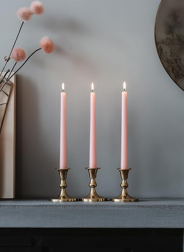 10" Classic Taper Candles, Blush Pink, 12-Pack, 7-8 Hours Long Burning, Unscented Tall Candlesticks