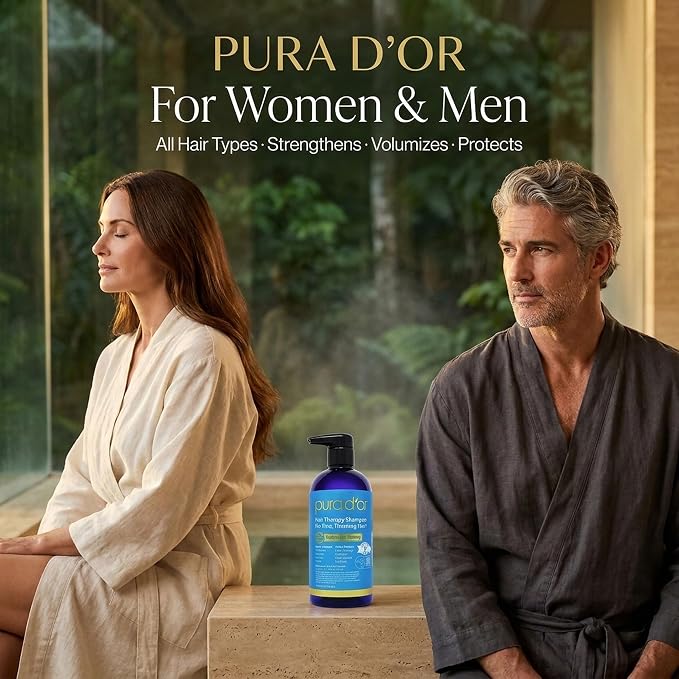 PURA D'OR Hair Thinning Therapy Biotin Shampoo - CLINICALLY TESTED Effective Results, Herbal Blend Hair Thickening Products For Women & Men, Color Safe Routine Shampoo, Herbal Scent 16 Fl Oz
