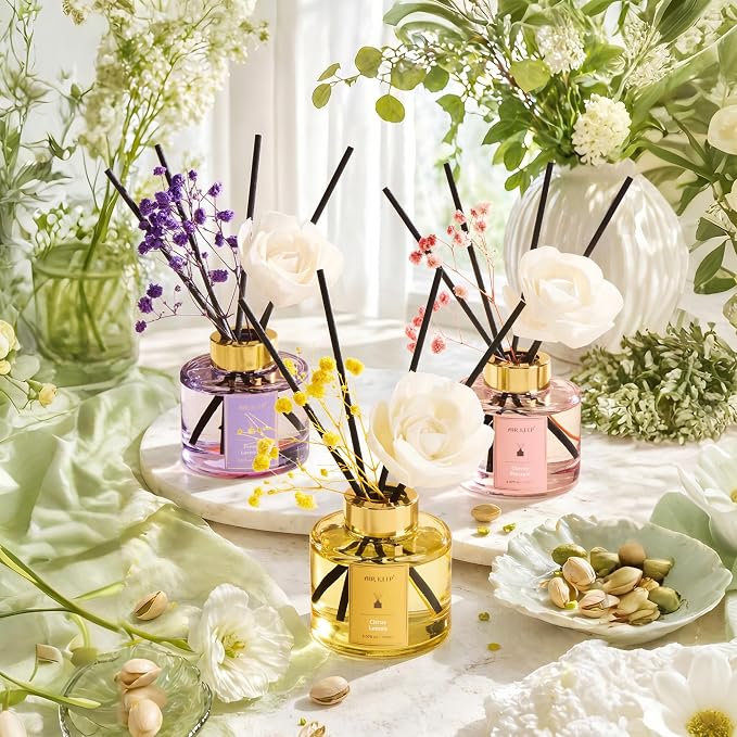 Airkeep Flower Reed Diffuser Set, French Lavender Diffuser Set, 5.07 Fl.oz (150ml), Home Fragrance, Bathroom, Bedroom & Home Décor, Air Freshener