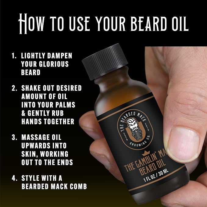 The Bearded Mack Grooming Co Beard Oil - Gamblin' Mack - Oud, Leather & Frankincense - Hydrates and Soothes, Handcrafted in USA, 1 Fl Oz