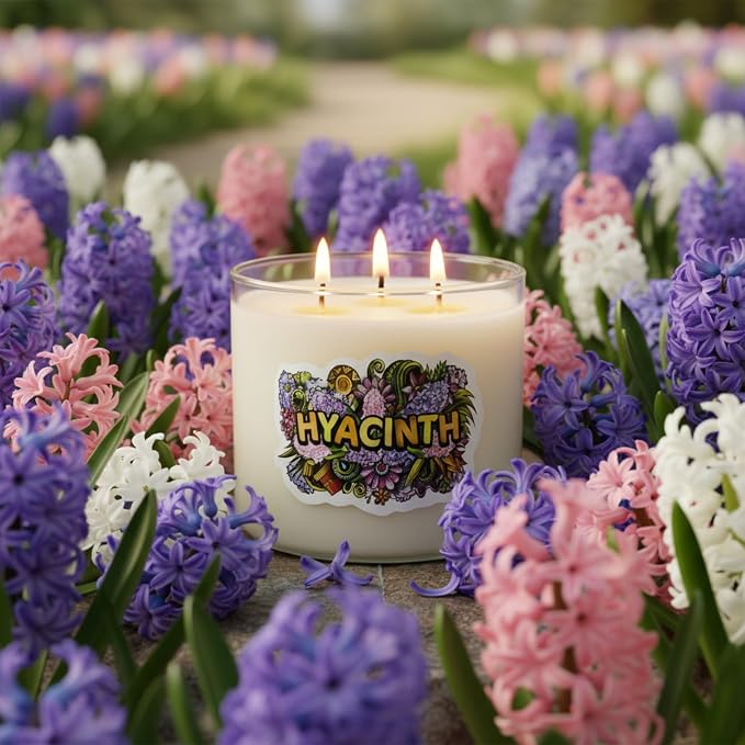 Hyacinth Candle ~ Very Strong Floral FragranceAll Natural Premium Soy and Coconut Wax Candle ~ Highly Scented ~ Large 3 Wick Jar