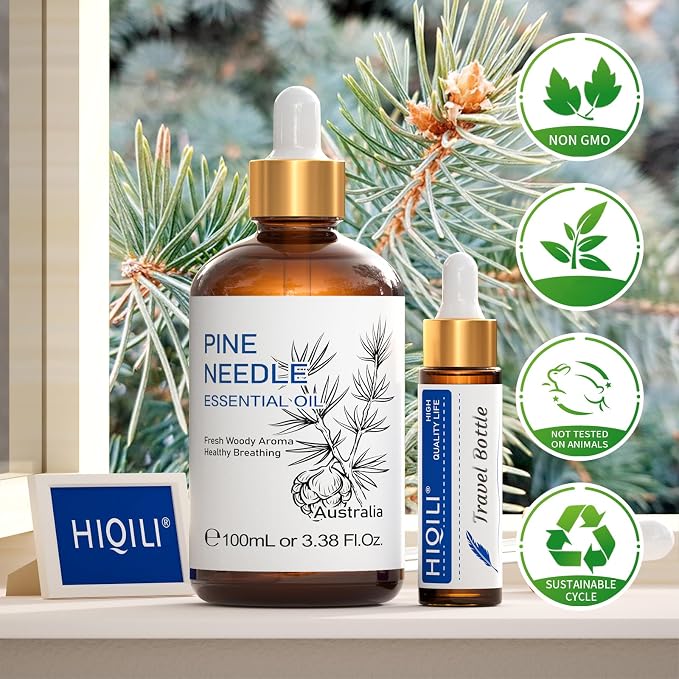 HIQILI 100ML Pine Needle Essential Oil, Premium Quality, for Diffuser, Skin, Candle Making - 3.38 Fl Oz