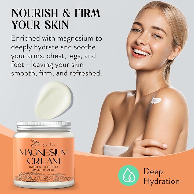 Magnesium Cream for Sleep - Topical Magnesium for Women, Muscle Relaxation, Calm, Moisturizing with Coconut Oil, Shea Butter & Hyaluronic Acid, 4.23 OZ, Safe for Kids (4.23 Ounce, Orange)