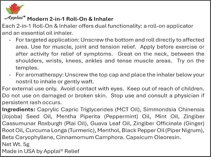 Modern - Muscle Roll-On Inhaler - 2-in-1 Aromatherapy Roller - Plai Oil Peppermint Citrus Massage Oil – Muscle Roller Neck, Shoulders - Cool Blue - 2g
