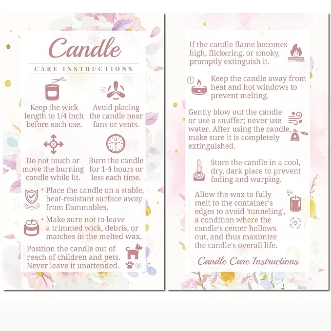 200 pack - Premium Handmade Candle Care Instruction Cards White 2x3.5 in, Small Business | Soy Bees Wax Melt, Candle Makers, Making Supplies Kit Set, Containers, Jars, Pot, Package