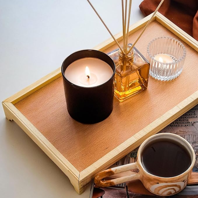 SHOWIN 8 OZ Thick Candle Jars for Making Candles 15 Pcs, Black Empty Jars with Wood Lids for Candle Making, Sample Container,Matte Black