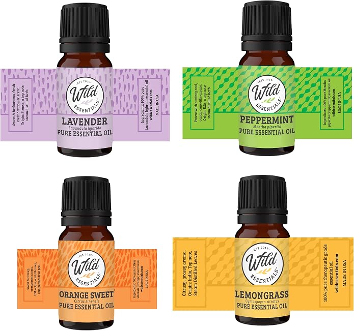 Wild Essentials Tree of Life Necklace and Bracelet Diffuser Gift Box set with 4 essential oils and 24 color refill pads aromatherapy lavender, lemongrass, orange and peppermint oils, combination kit