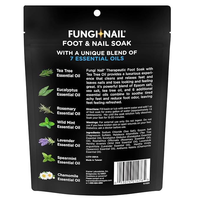 Fungi-Nail Foot & Nail Soak with Tea Tree Oil, 1 Pound, Moisturize, Reduce Foot Odor, & Soothe Aching Feet, Therapeutic Blend of Rich Mineral Epsom Salt, Pure Sea Salt, and 7 Essential Oils