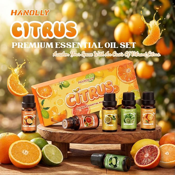 Citrus Essential Oils Set,Premium Fragrance Oil for Diffuser for Home,Scented Oil for Candle & Soap Making, Sweet Orange, Bergamot, Lemon, Grapefruit, Lime, Mandarin, Fruit Aromatherapy Oils
