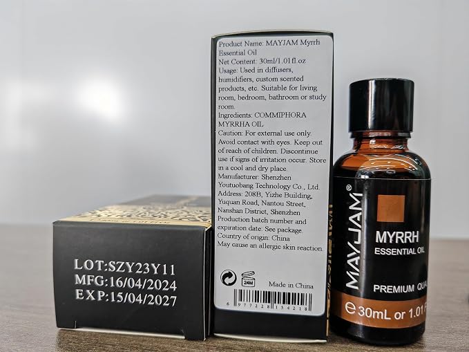 Myrrh Essential Oil, MAYJAM 30ML Pure Myrrh Oil for Diffuser, Yoga, Bedroom, Bathroom, Household & Car Use(1.01oz)