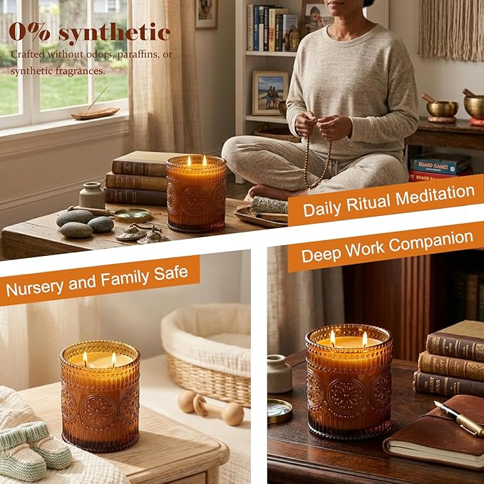 2-Wick Beeswax Candles in Jar, Natural Beeswax Candles in Amber Glass for Air Purification, Honey Aroma Jar Candle for Home Scented Decor, Gift for Women & Men, Fragrance Free, Paraffin Free