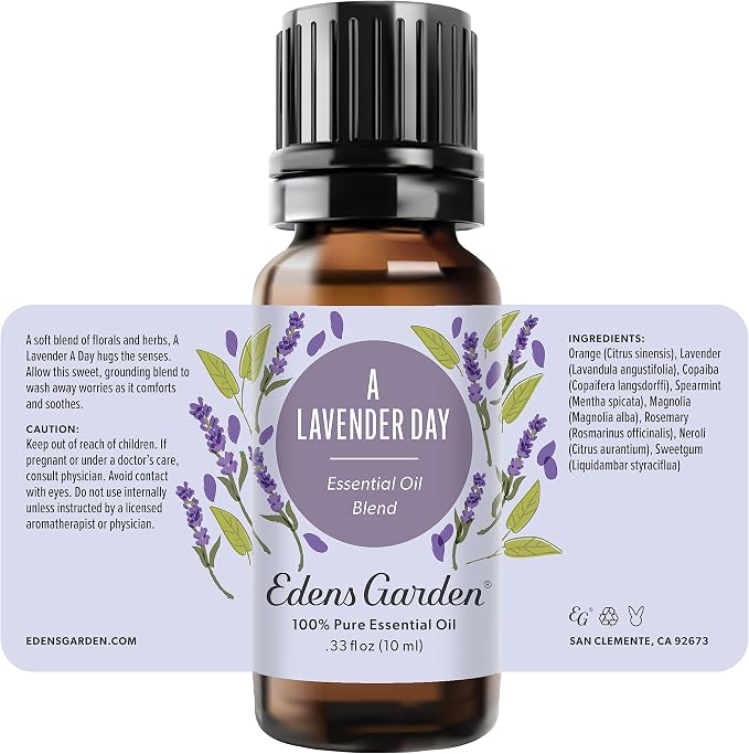 Edens Garden A Lavender Day Essential Oil Blend- 100% Pure Premium Grade, Undiluted, Natural, Therapeutic, Aromatherapy, The Best for Diffusing, Skin, Candle, Laundry 10 ml (.33 fl oz)