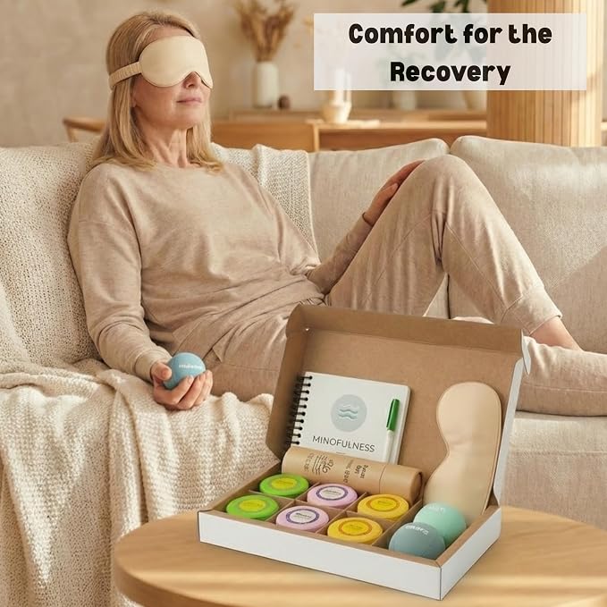 Stress Relief Gifts with Heated Eye Mask, Stress Balls for Adults, Shower Steamers & Adult Coloring Book for sinus relief β Self Care Relaxation Kit, Anxiety Relief Items