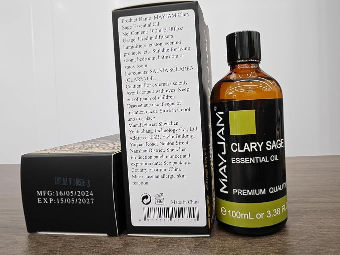 Clary Sage Essential Oil with Glass Dropper - MAYJAM Pure Clary Sage Oil Essential Oils for Diffusers for Home - Perfect for Aromatherapy and Relaxation - Huge 3.38fl.oz