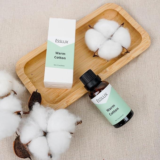 Warm Cotton Fragrance Oil - ESSLUX Aromatherapy Essential Clean Scented Oils for Diffuser, Massage, Soap, Candle Making Scents, Perfume, Home Fragrance, 30 ml