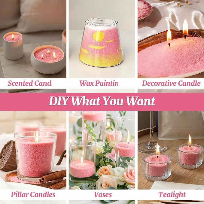 Pearl Candle Sand with 30 Wicks 18Oz-Vanilla Scented Non Toxic Luxury Long Lasting Refillable Pearled Candle 120 Hours-Pearled Sand Powder Wax Candles Kit for Candle Making Wedding Party Decor