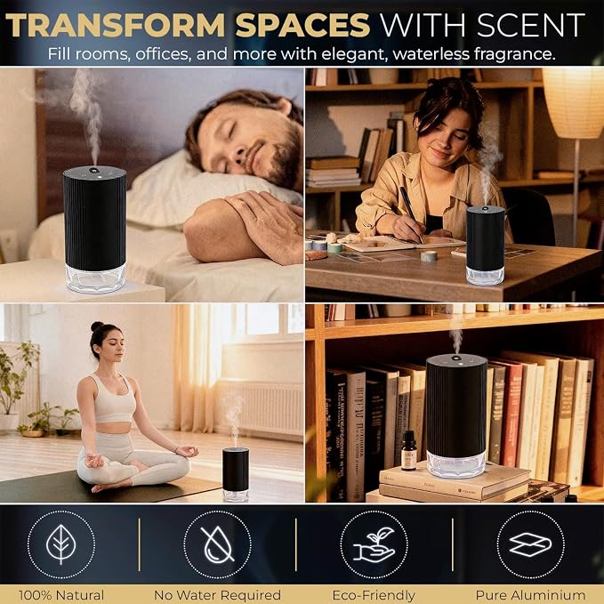 Waterless Essential Oil Car Diffuser with Color LED Voice Ambient Light,Mini and USB Cold Mist Aromatherapy Diffuser,Smart Control Sytem-60ml Capacity for Car,Travel,Home,Room,Office,Gift Ideal