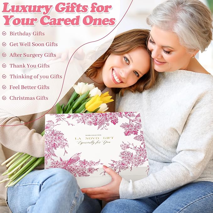 Birthday Gift Basket for Women, With Blanket | Pink Floral Themed, Get Well Soon Gifts, Thinking of You, Relaxing Spa Self Care Package
