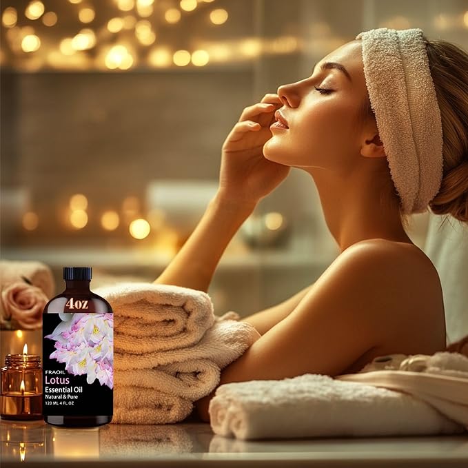 Lotus Essential Oil, Lotus Oil 4 Fl Oz 120ML for Diffuser Humidifier Yoga Cleaning DIY Candle Soap Making Perfume Gift for Women Essential Oils FRAOIL (Lotus 4 Fl Oz (Pack of 1))