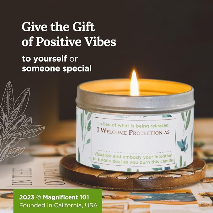 Magnificent 101 Long Lasting Sage + Eucalyptus Scented Smudge Candle - 6 Oz - 35 Hour Burn - Made of Soy Wax for Energy Cleansing & Manifestation - Fortify Life's Uncertain Path - Soy Candles