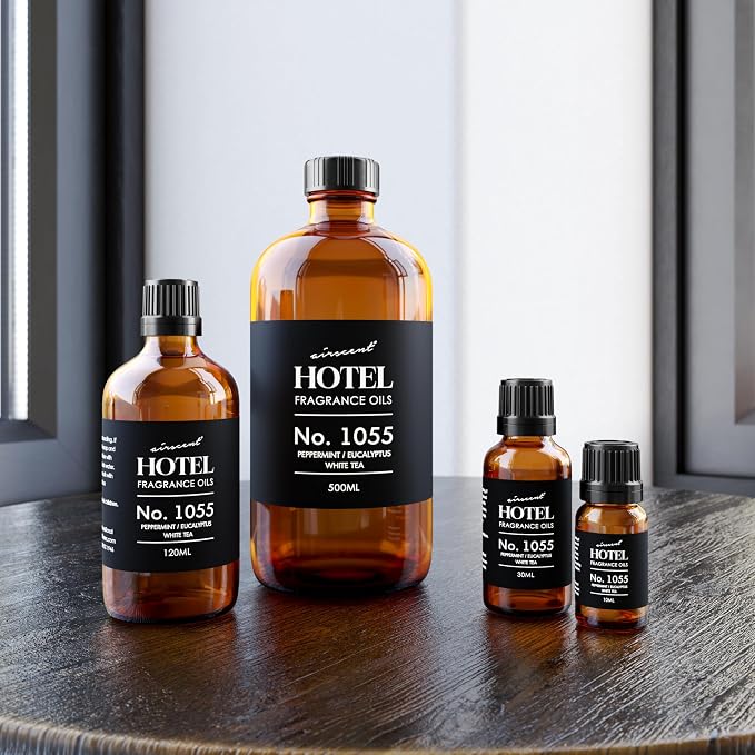 AirScent Hotel Diffuser Oil No. 1055 Inspired by Energize Hotel Scent - Peppermint Eucalyptus White Tea - Fragrance Oil Blend for Ultrasonic and Waterless Diffusers and Crafting - 10 mL