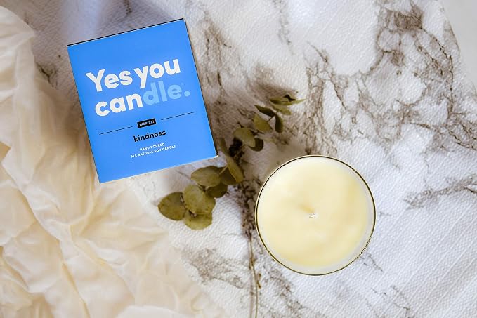 YES YOU CANDLE - Kindness, Inspirational 8oz Highly-Scented Soy Candle, Made in USA, Great Message, Pure Essential Oils, Aromatherapy, 100% Pure, Bergamot & Eucalyptus